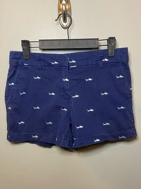 Cambridge Dry Goods Navy Shark Embroidered Chino Shorts — Size 2 Cotton Stretch